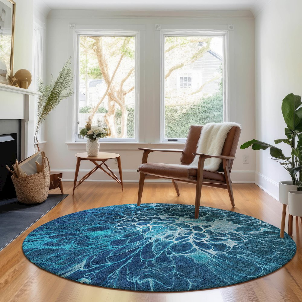Premium Machine Washable Mayfield AMF652 Navy 8' x 8' Round Rug