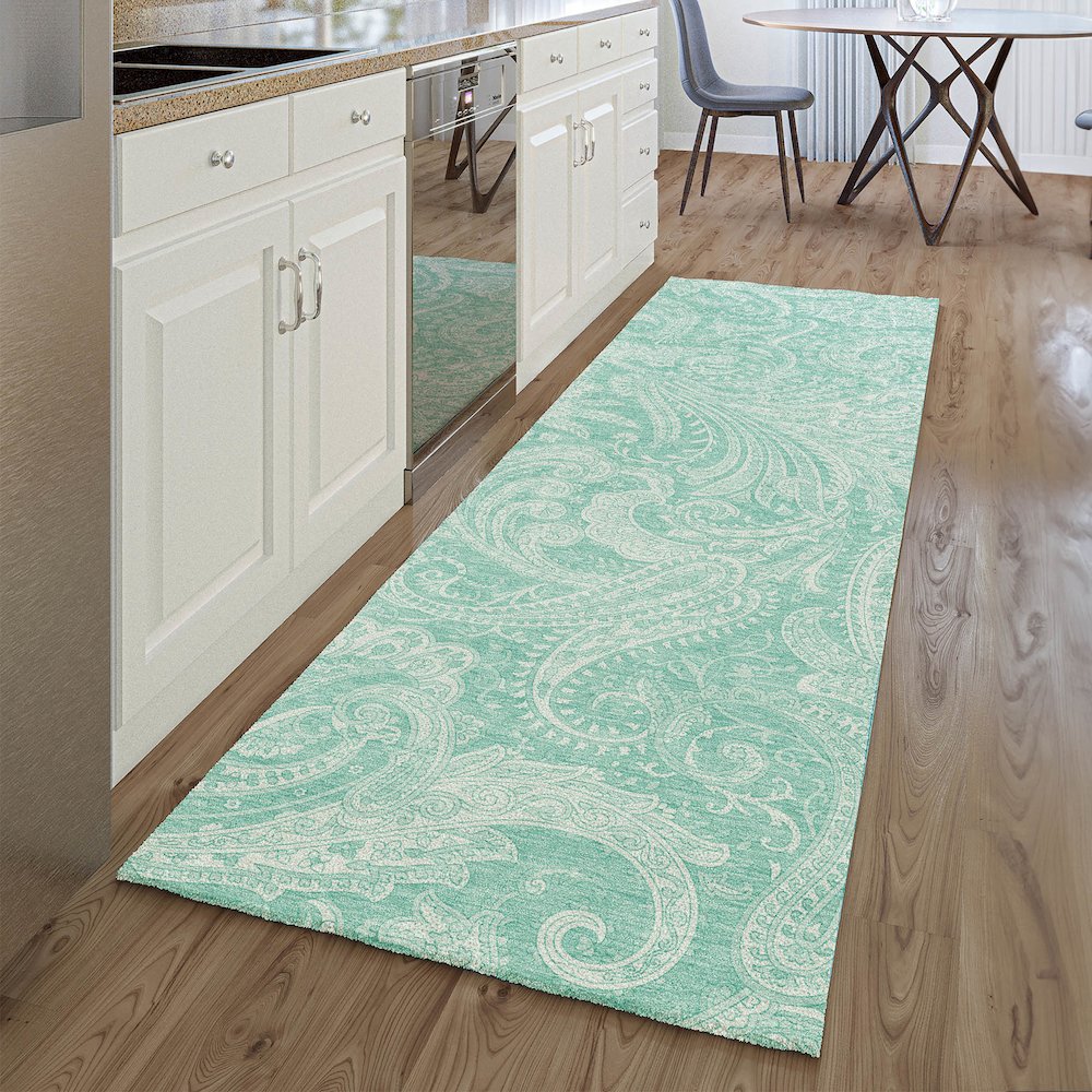 Premium Machine Washable Mayfield AMF654 Teal 2'3" x 7'6" Runner Rug