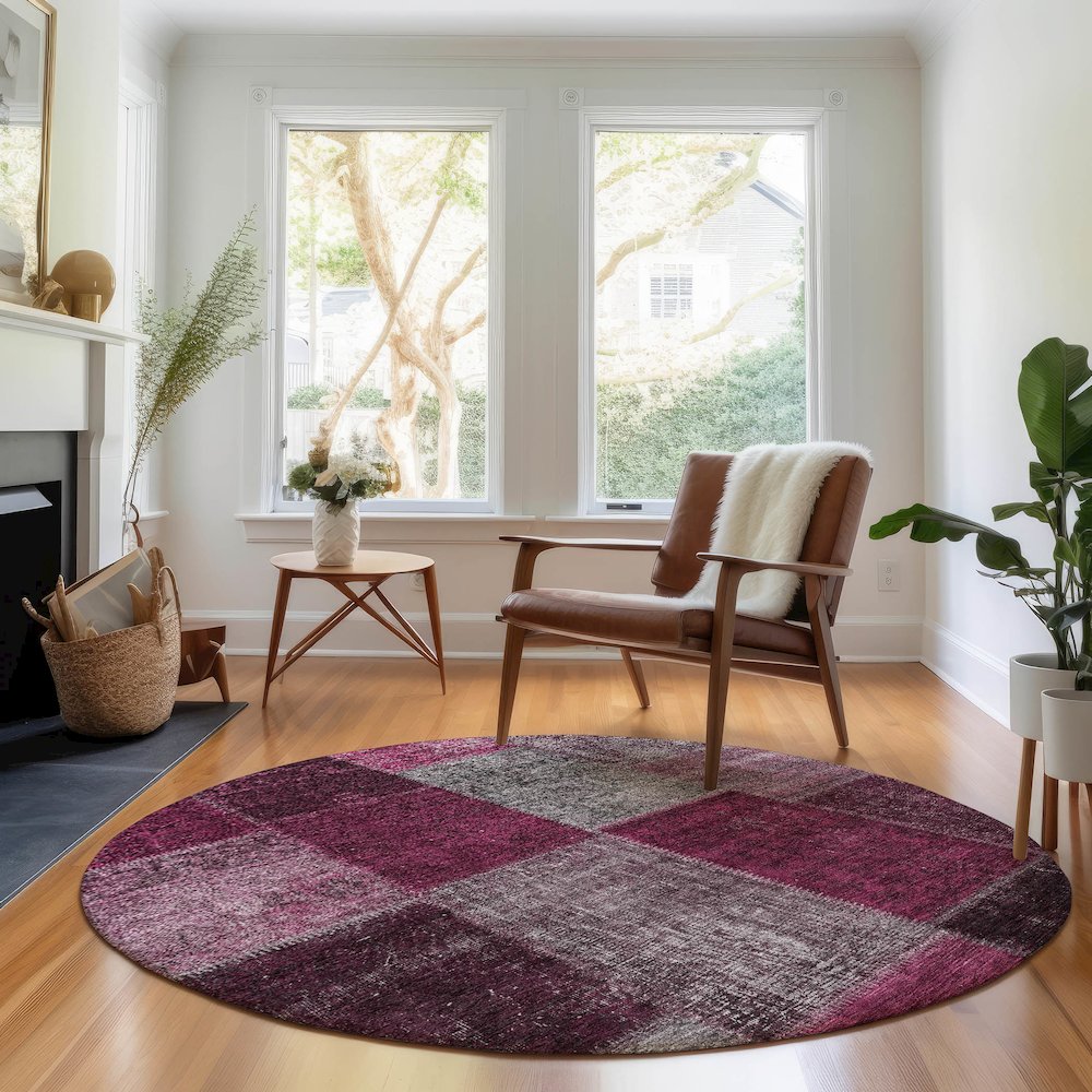 Premium Machine Washable Mayfield AMF663 Merlot 8' x 8' Round Rug