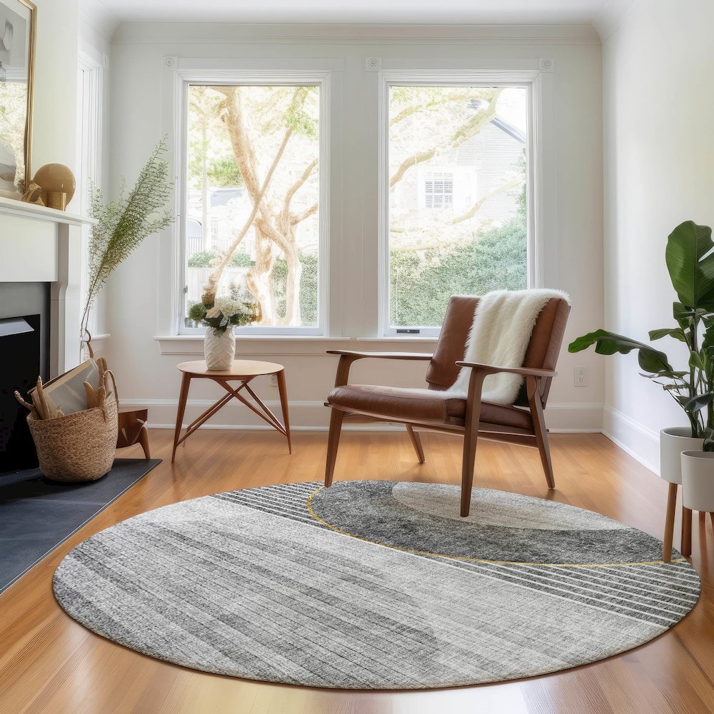 Premium Machine Washable Mayfield AMF676 Charcoal 8' x 8' Round Rug