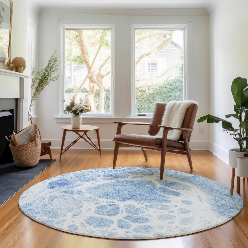 Premium Machine Washable Mayfield AMF682 Sky 8' x 8' Round Rug