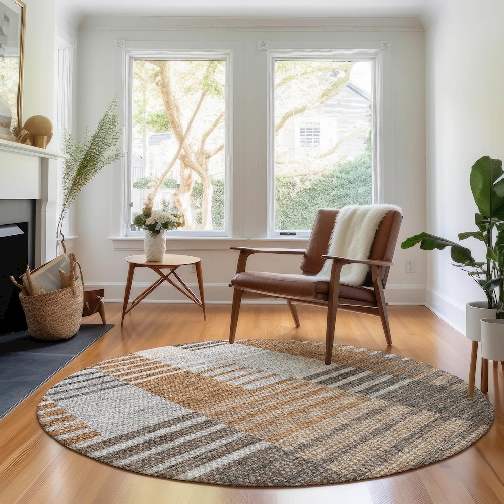 Premium Machine Washable Mayfield AMF687 Paprika 8' x 8' Round Rug