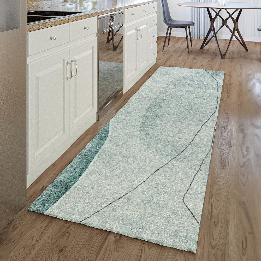 Premium Machine Washable Mayfield AMF696 Teal 2'3" x 7'6" Runner Rug