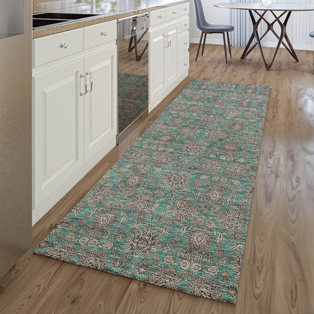 Premium Machine Washable Mayfield AMF702 Teal 2'3" x 7'6" Runner Rug