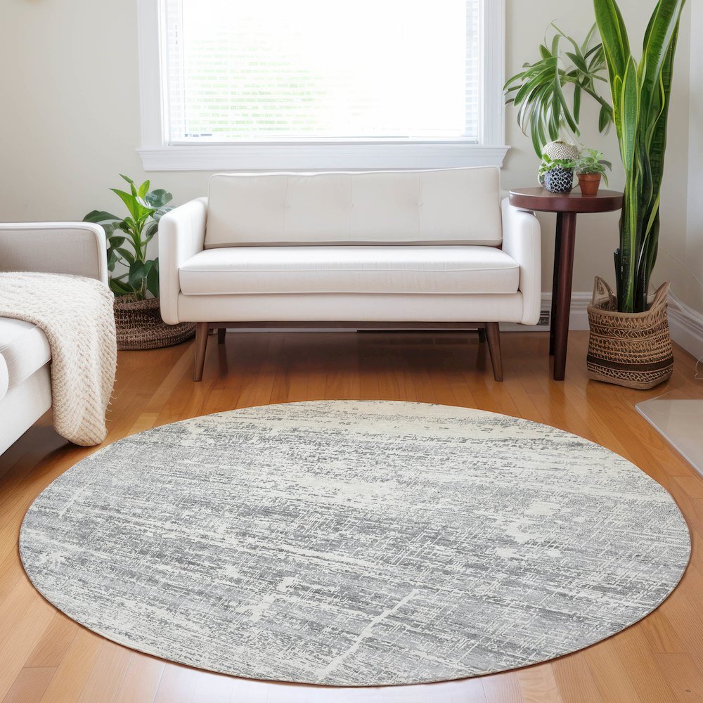 Premium Machine Washable Mayfield AMF747 Silver 8' x 8' Round Rug