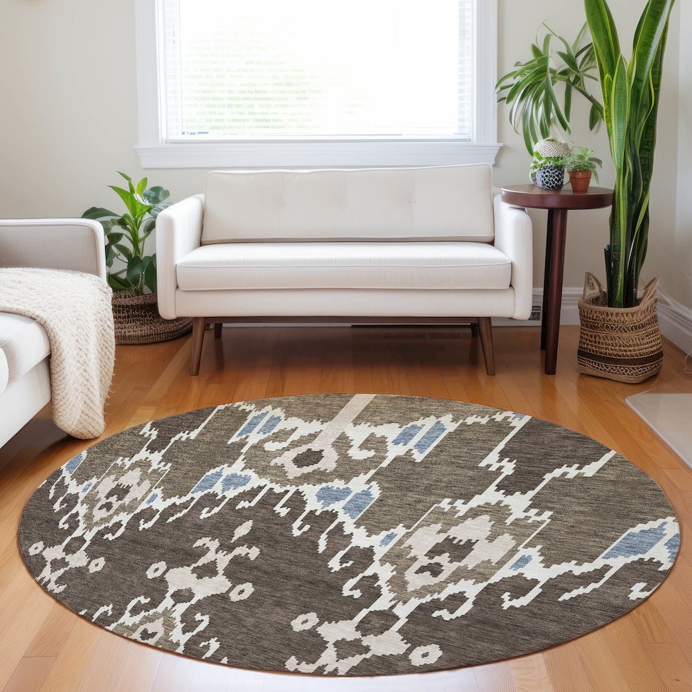 Premium Machine Washable Mayfield AMF748 Fudge 8' x 8' Round Rug