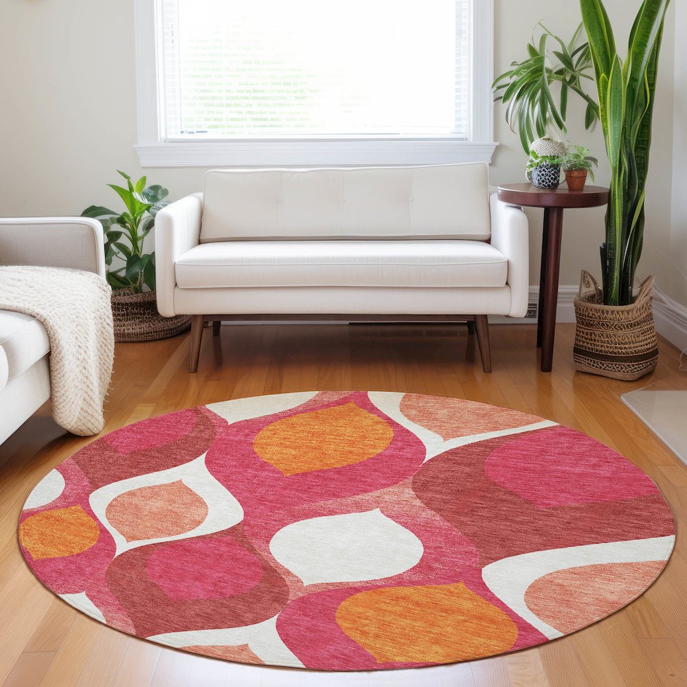 Premium Machine Washable Mayfield AMF749 Pink 8' x 8' Round Rug