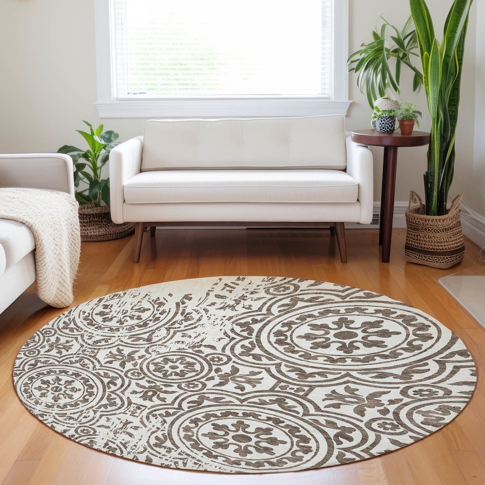 Premium Machine Washable Mayfield AMF758 Chocolate 8' x 8' Round Rug