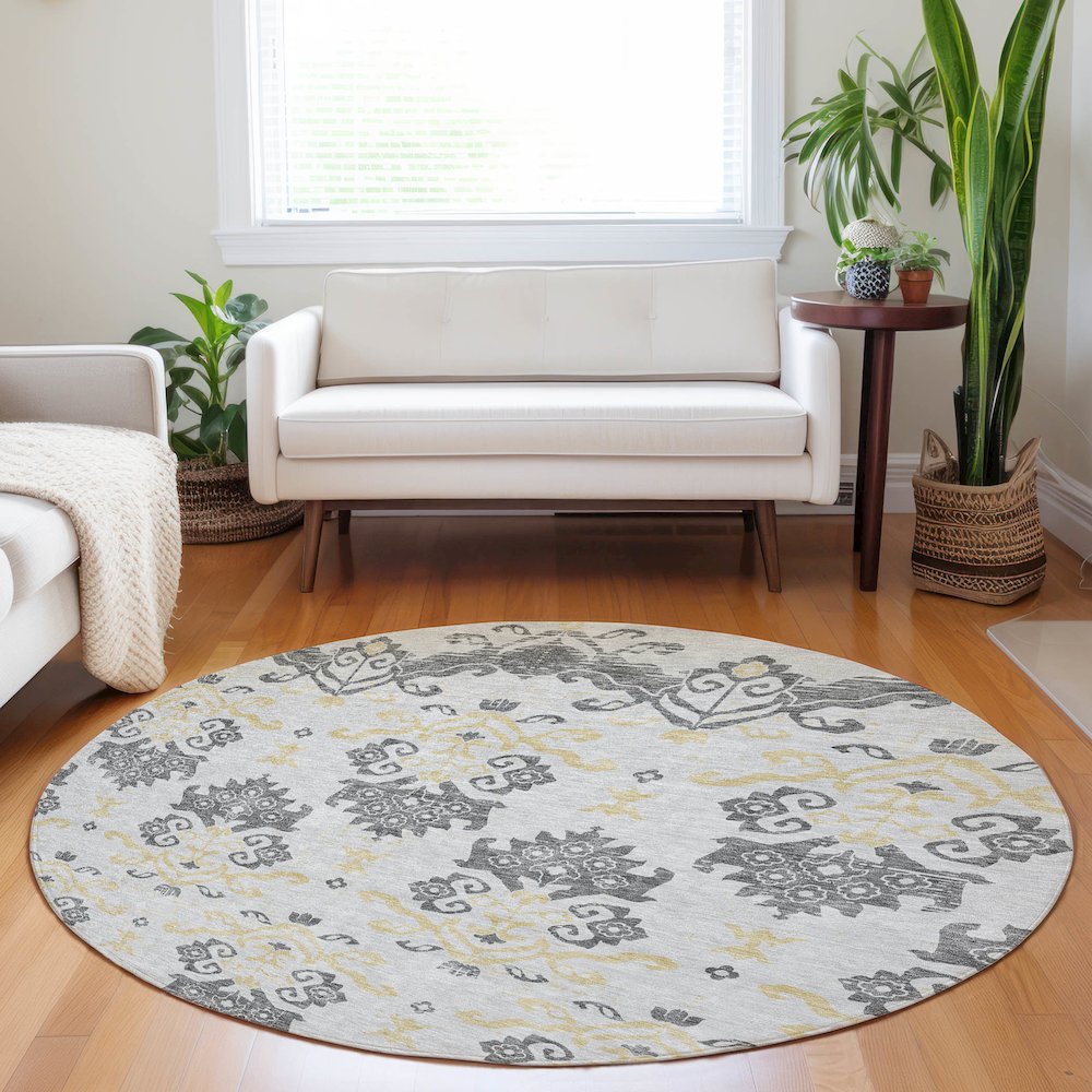 Premium Machine Washable Mayfield AMF759 Charcoal 8' x 8' Round Rug