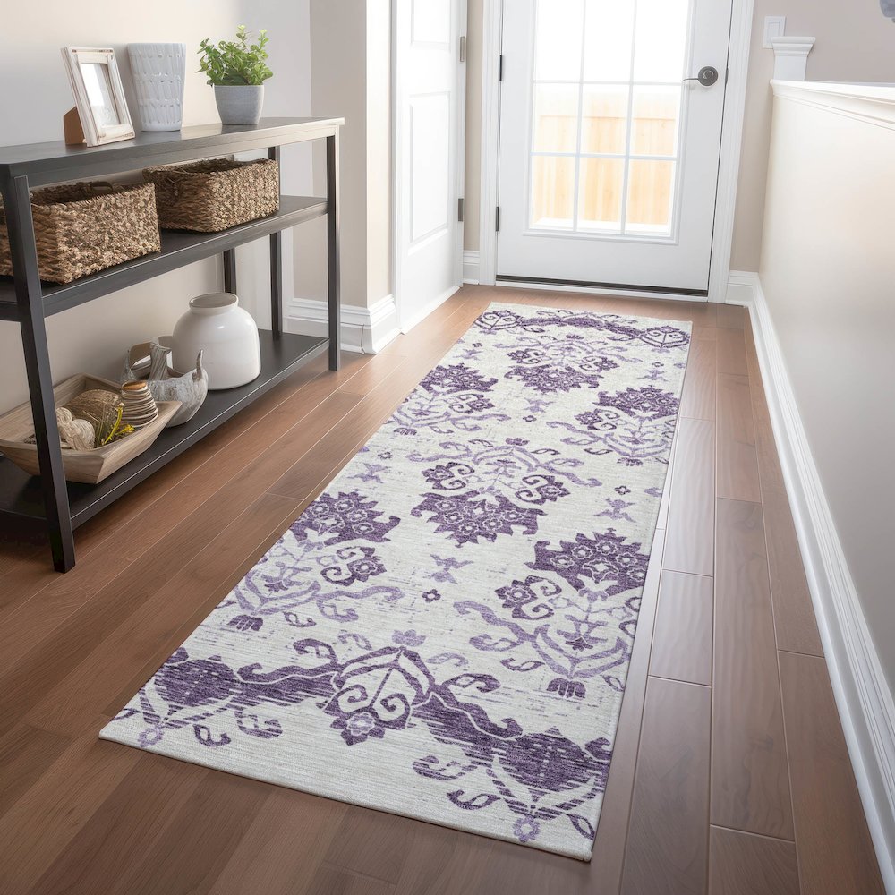 Premium Machine Washable Mayfield AMF759 Purple 2'3" x 7'6" Runner Rug