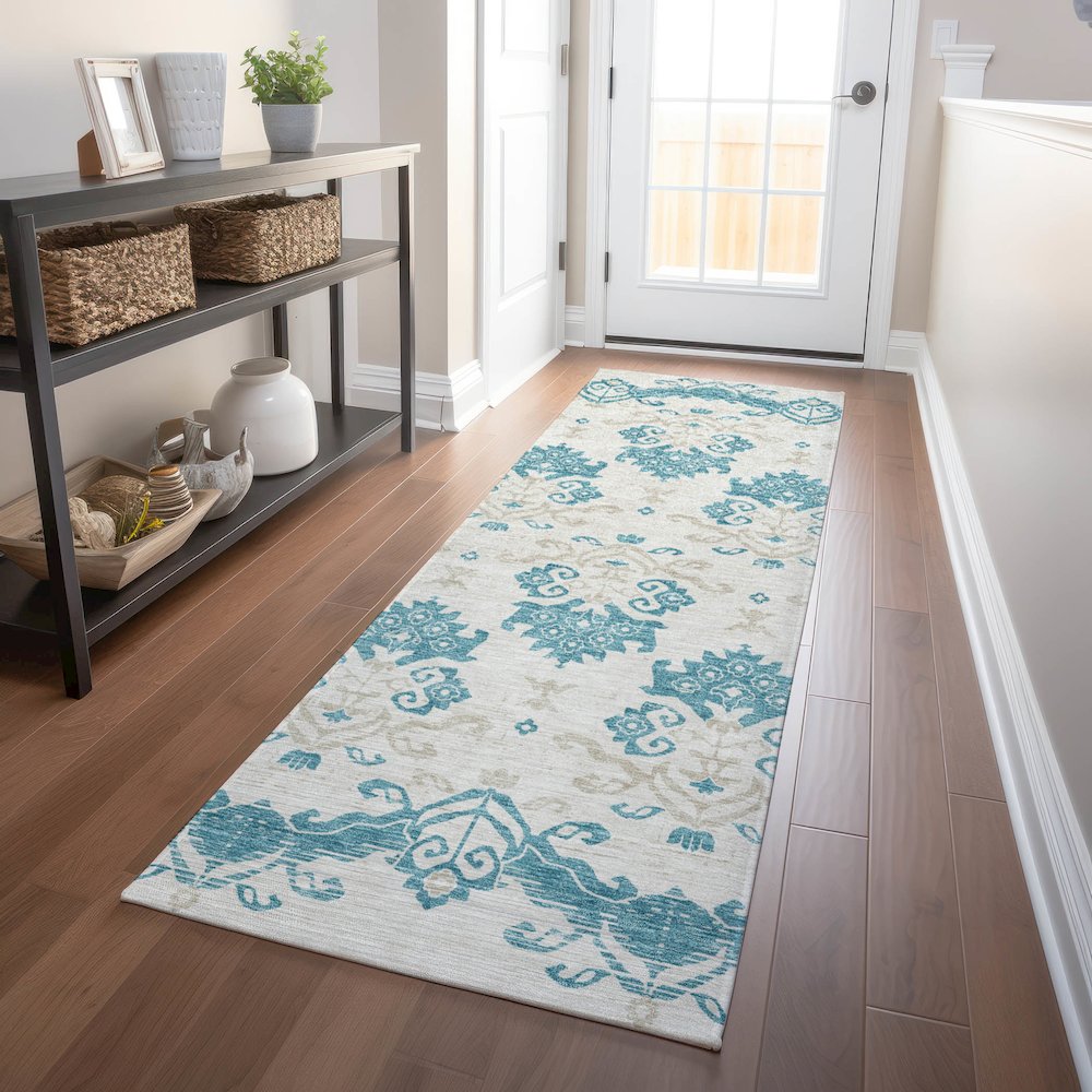 Premium Machine Washable Mayfield AMF759 Teal 2'3" x 7'6" Runner Rug