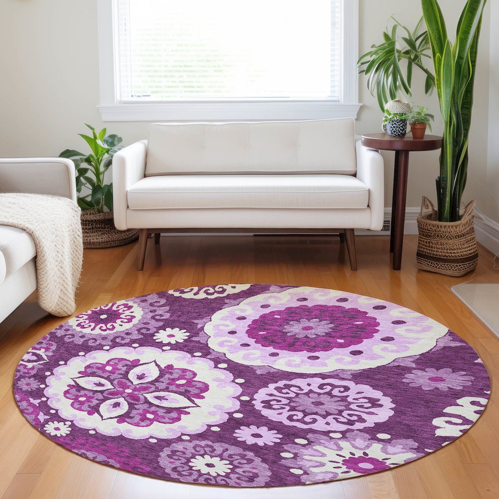 Premium Machine Washable Mayfield AMF763 Eggplant 8' x 8' Round Rug