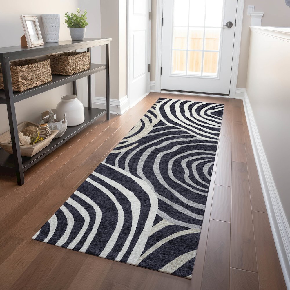 Premium Machine Washable Mayfield AMF765 Black 2'3" x 7'6" Runner Rug