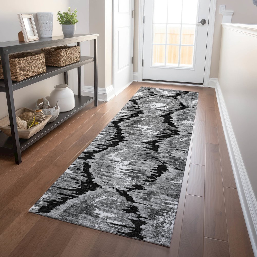 Premium Machine Washable Mayfield AMF767 Black 2'3" x 7'6" Runner Rug