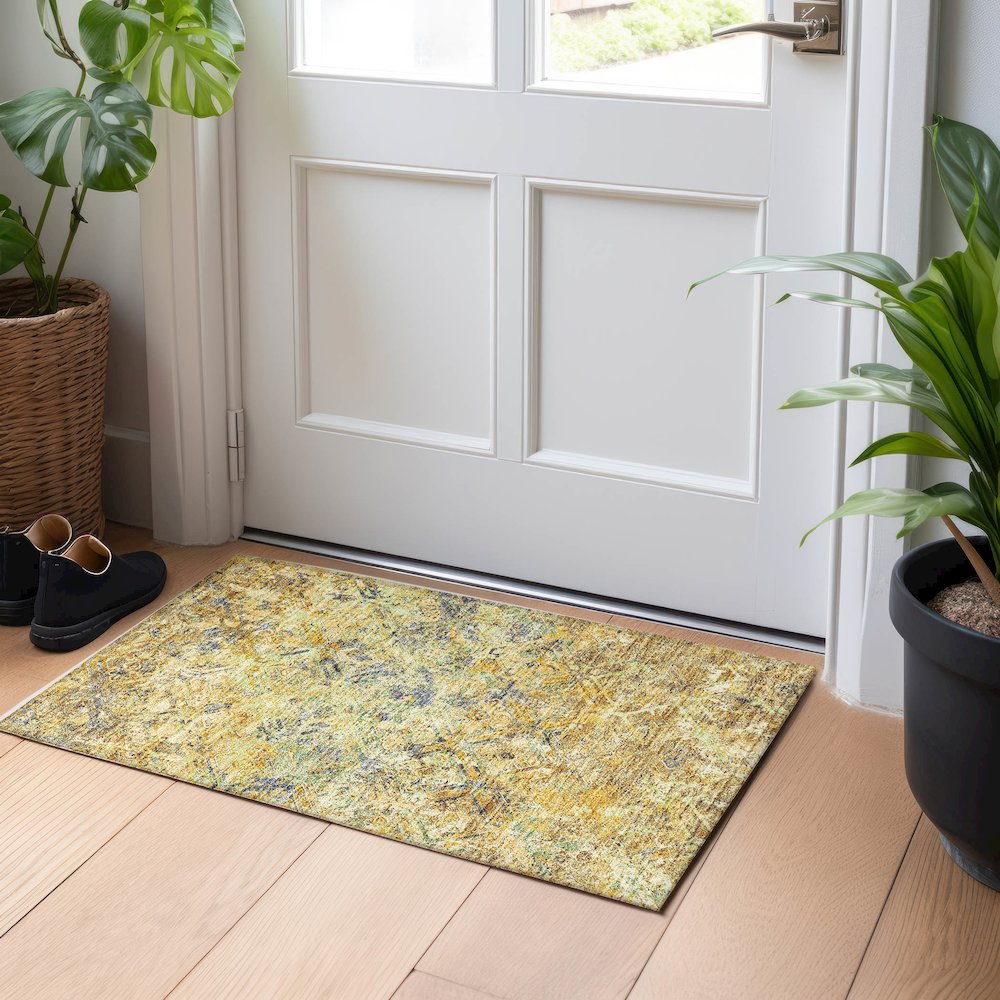 Premium Machine Washable Mayfield AMF768 Gold 1'8" x 2'6" Rug