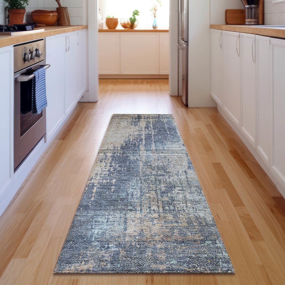 Premium Machine Washable Mayfield AMF795 Navy 2'3" x 7'6" Runner Rug