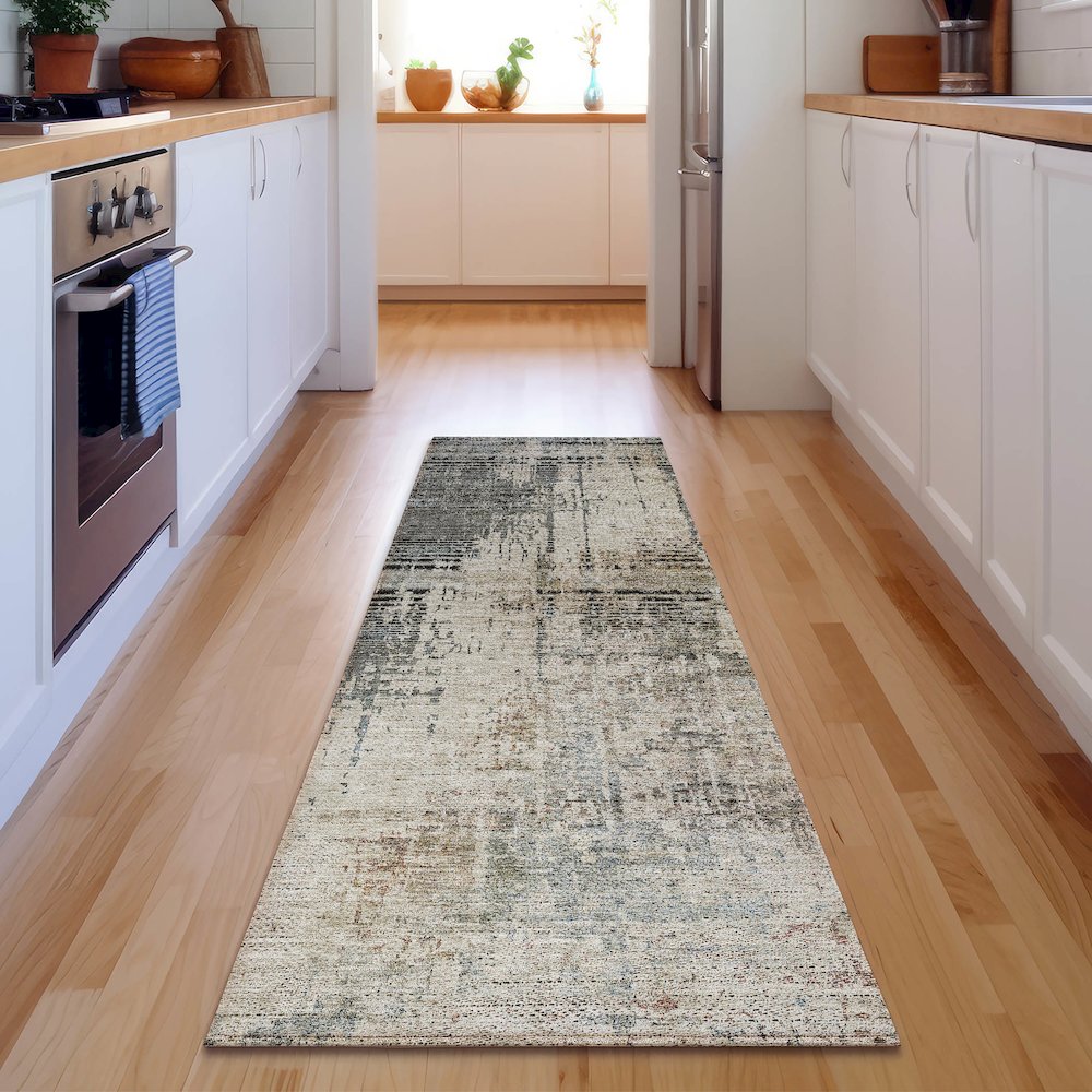 Premium Machine Washable Mayfield AMF797 Beige 2'3" x 7'6" Runner Rug