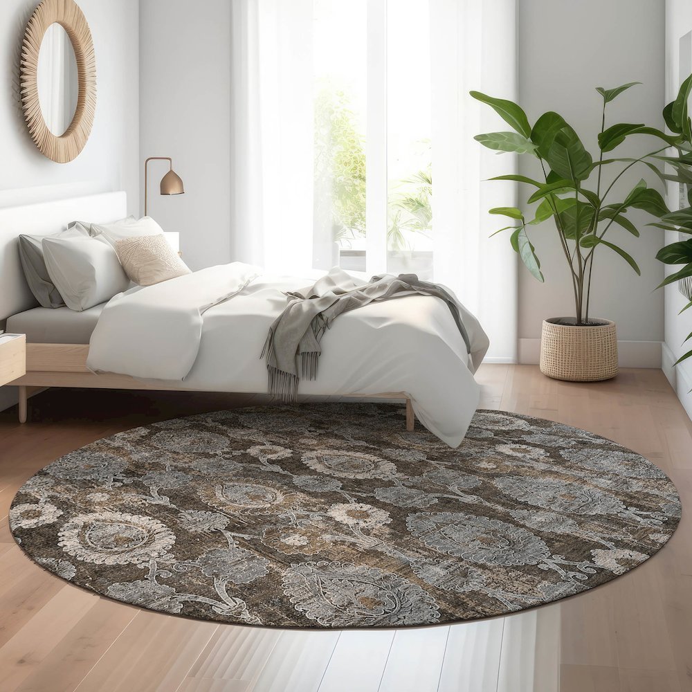 Premium Machine Washable Mayfield AMF821 Chocolate 8' x 8' Round Rug