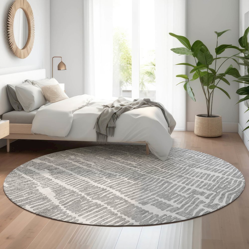 Premium Machine Washable Mayfield AMF830 Gray 8' x 8' Round Rug