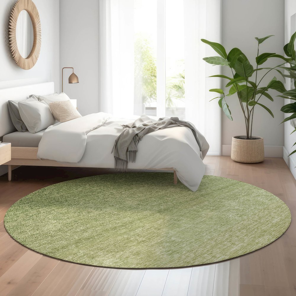 Premium Machine Washable Mayfield AMF833 Green 8' x 8' Round Rug