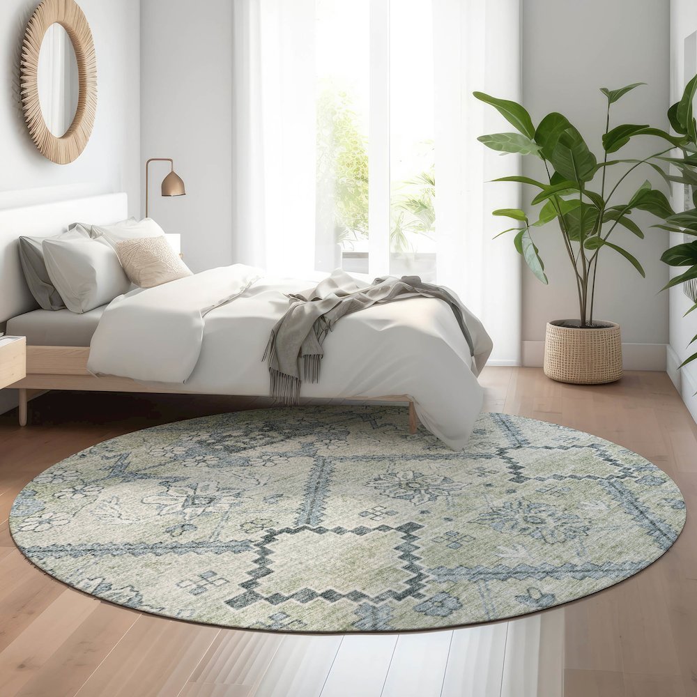 Premium Machine Washable Mayfield AMF841 Aloe 8' x 8' Round Rug