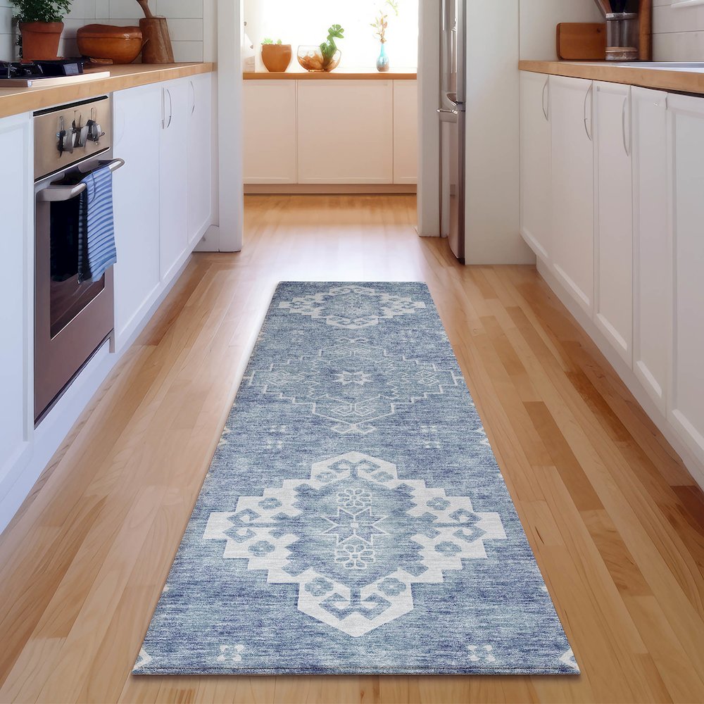 Premium Machine Washable Mayfield AMF847 Blue 2'3" x 7'6" Runner Rug