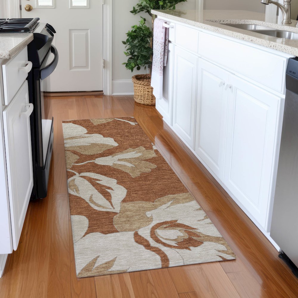 Premium Machine Washable Mayfield AMF857 Terracotta 2'3" x 7'6" Runner Rug