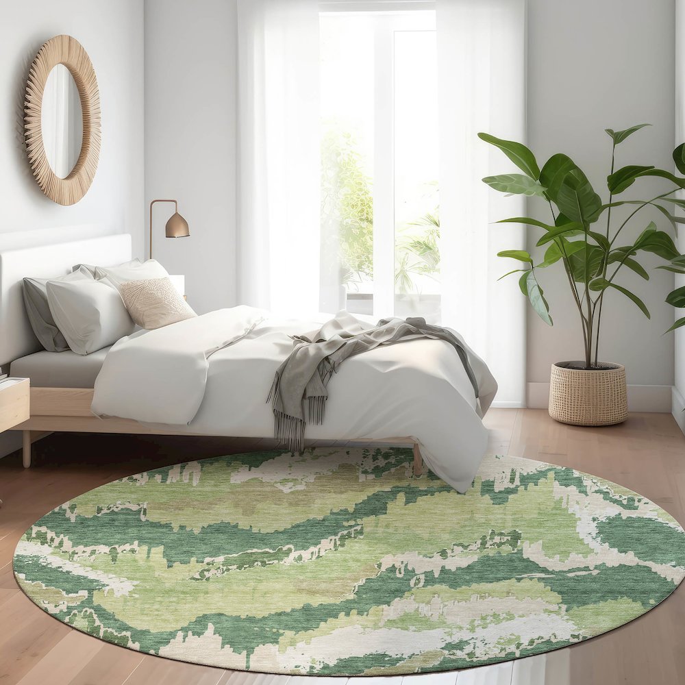 Premium Machine Washable Mayfield AMF865 Green 8' x 8' Round Rug