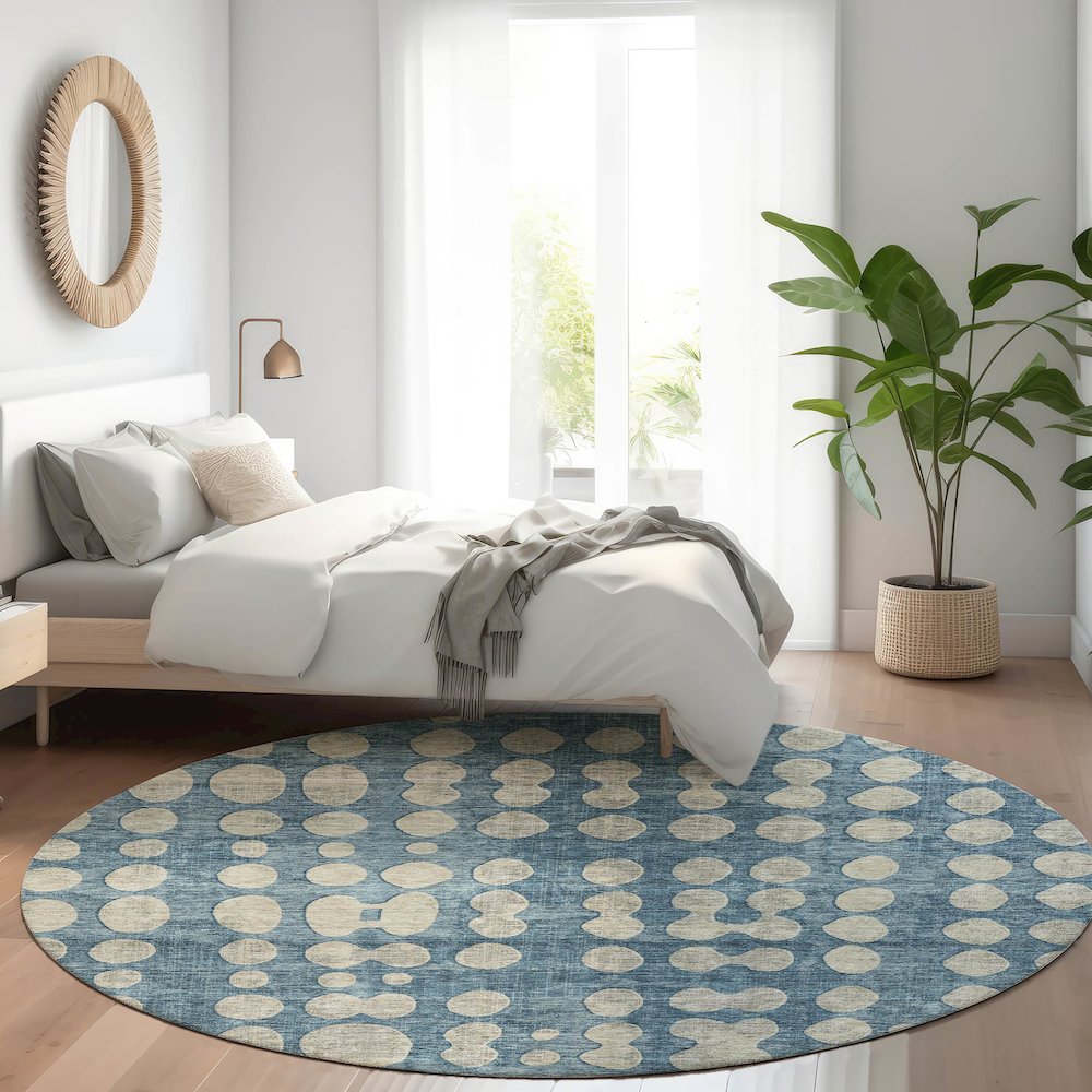 Premium Machine Washable Mayfield AMF869 Denim 8' x 8' Round Rug