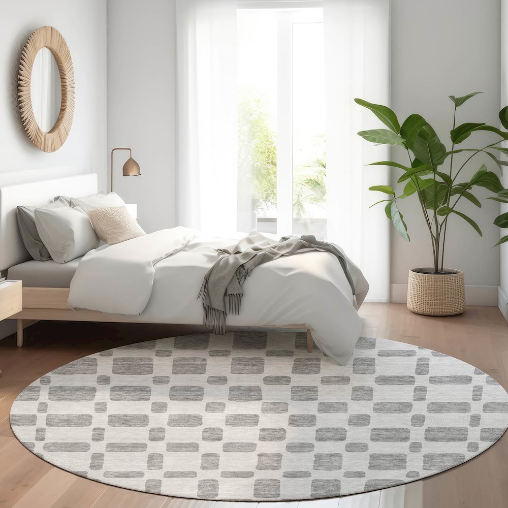Premium Machine Washable Mayfield AMF871 Gray 8' x 8' Round Rug