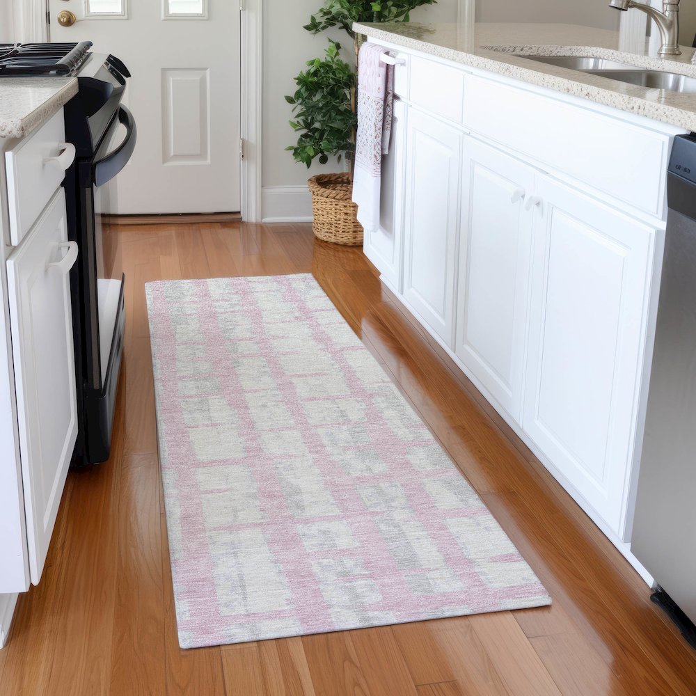 Premium Machine Washable Mayfield AMF872 Pink 2'3" x 7'6" Runner Rug