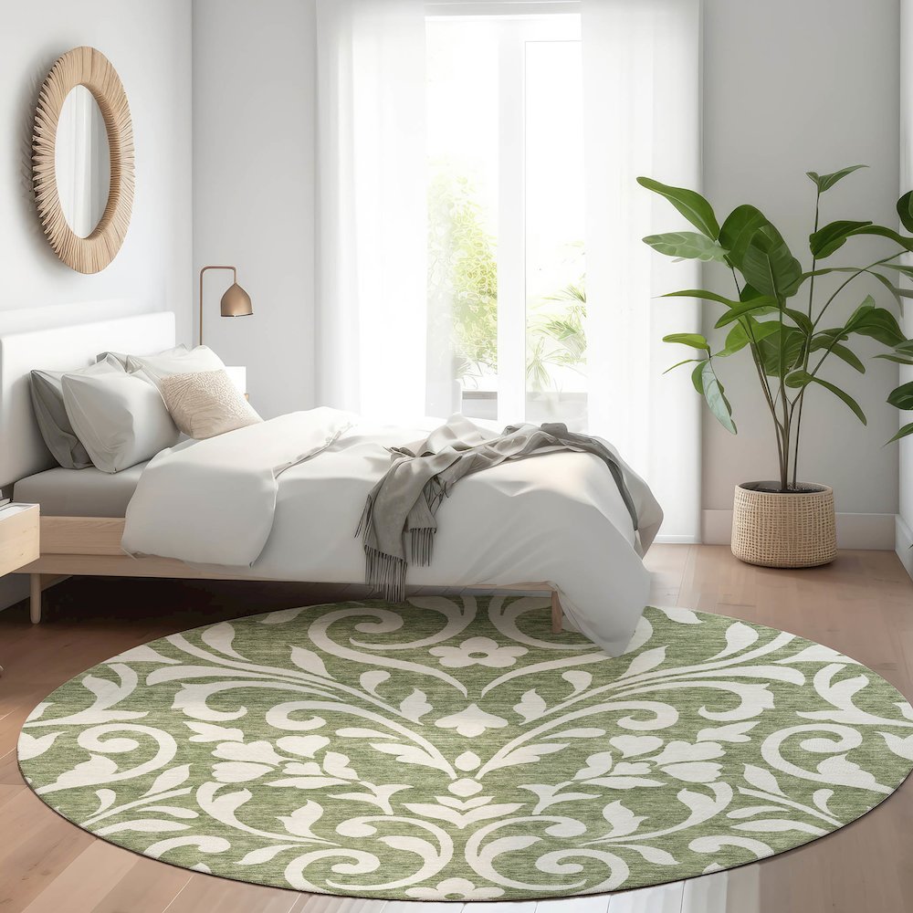 Premium Machine Washable Mayfield AMF875 Fern 8' x 8' Round Rug
