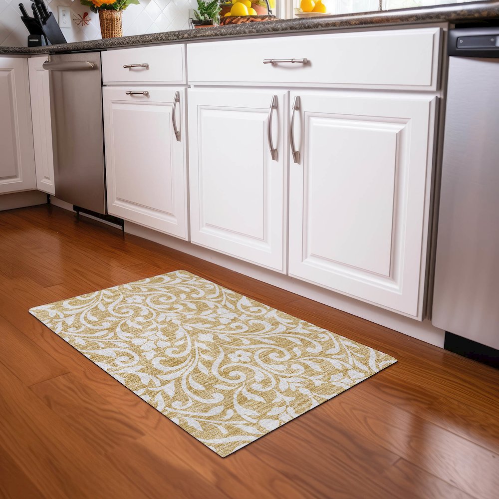Premium Machine Washable Mayfield AMF875 Gold 1'8" x 2'6" Rug