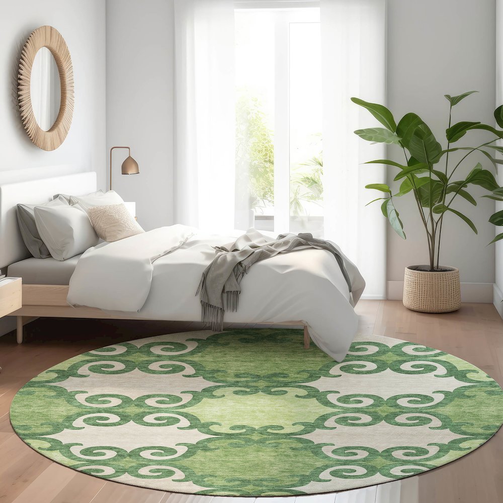 Premium Machine Washable Mayfield AMF883 Green 8' x 8' Round Rug