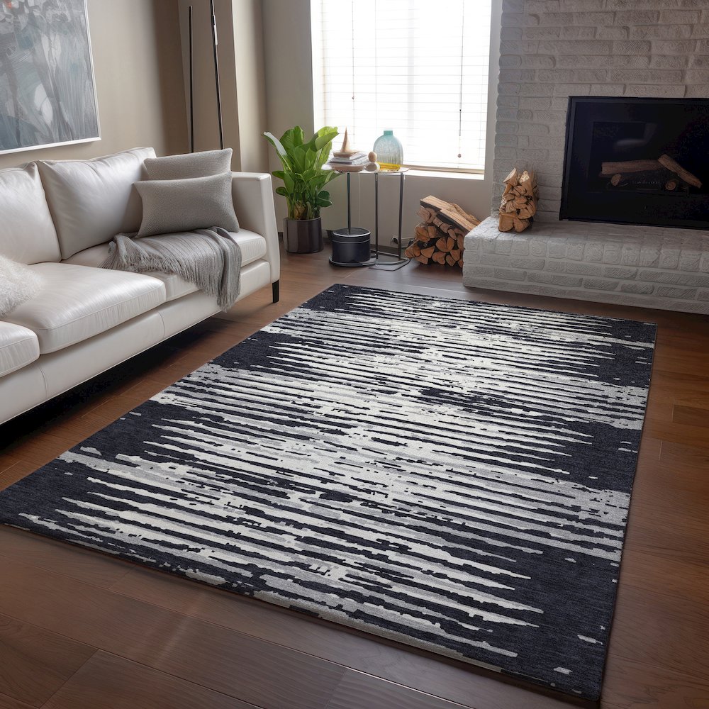 Premium Machine Washable Mayfield AMF888 Black 2'6" x 3'10" Rug