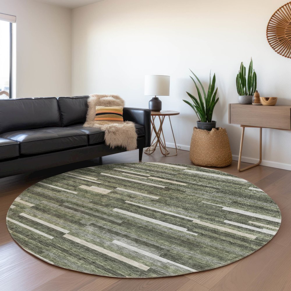 Premium Machine Washable Mayfield AMF894 Olive 8' x 8' Round Rug
