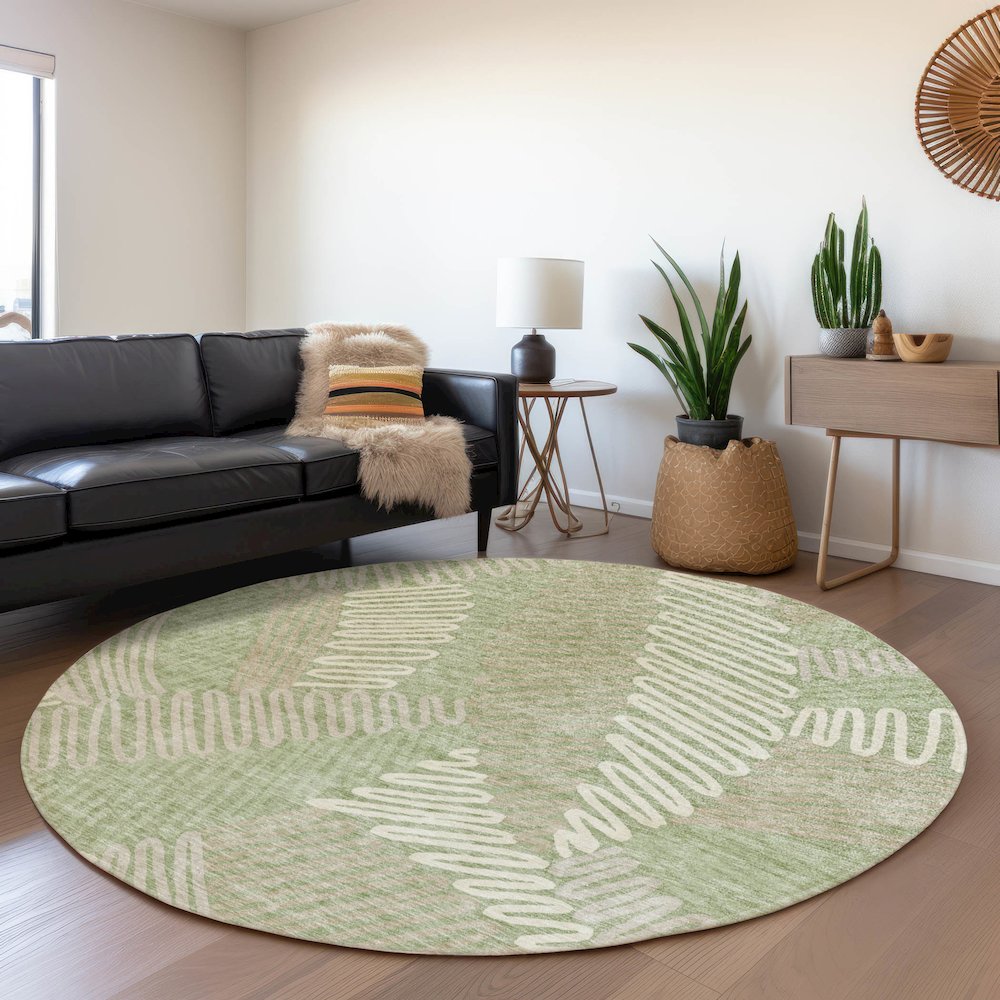Premium Machine Washable Mayfield AMF904 Aloe 8' x 8' Round Rug