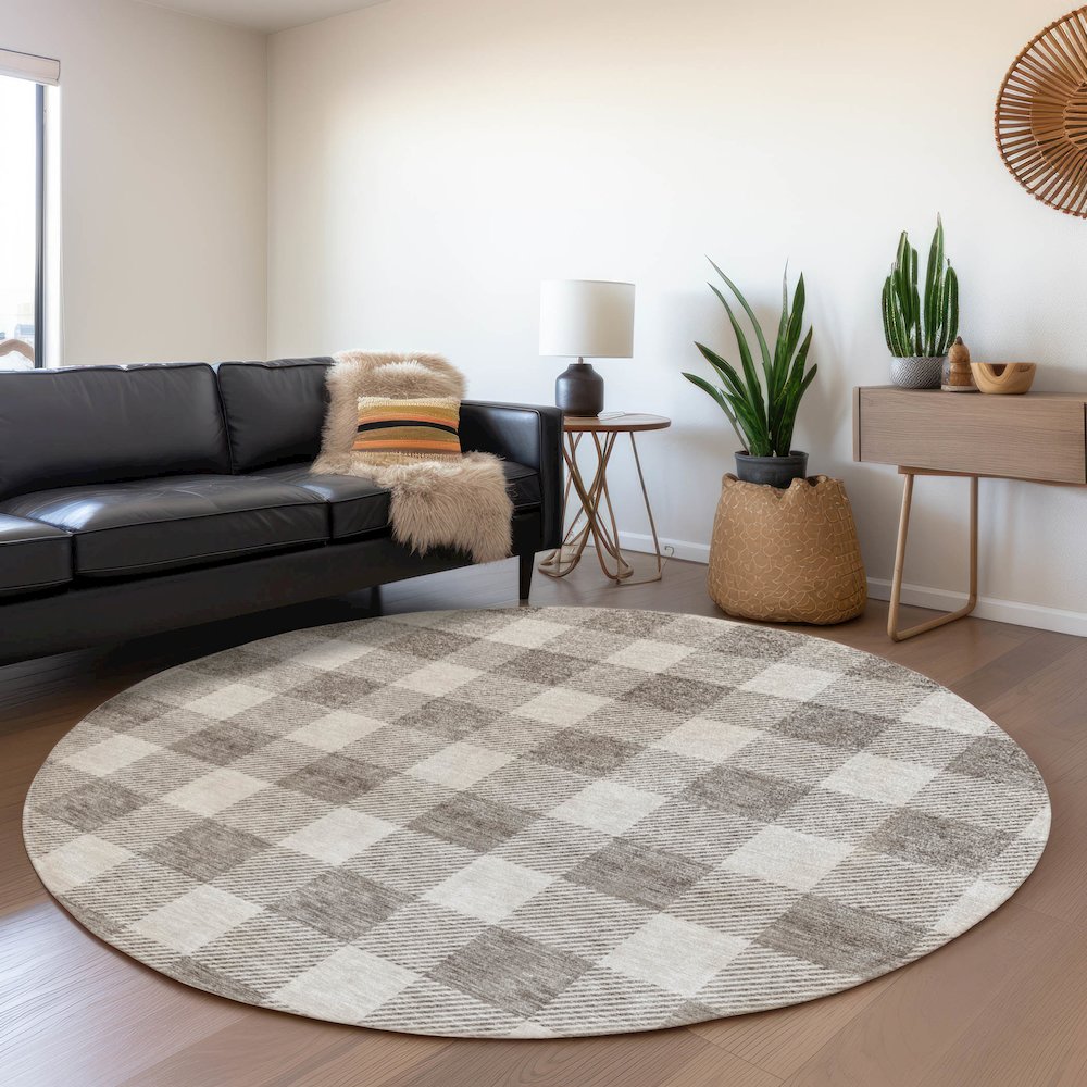 Premium Machine Washable Mayfield AMF923 Taupe 8' x 8' Round Rug