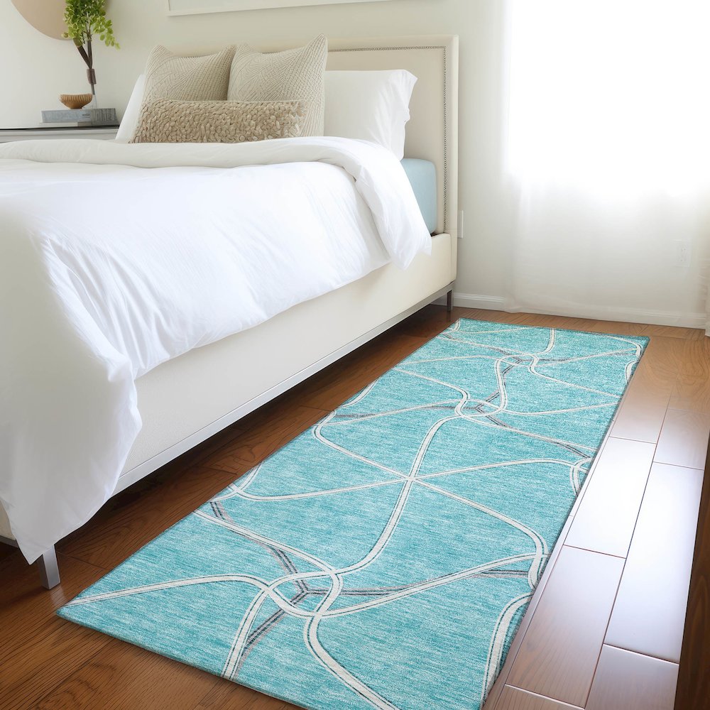 Premium Machine Washable Mayfield AMF948 Teal 2'3" x 7'6" Runner Rug