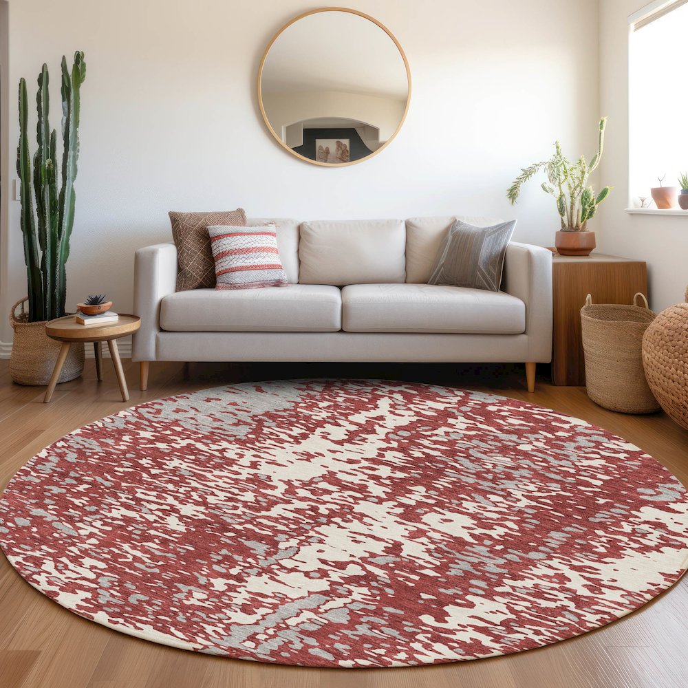 Premium Machine Washable Mayfield AMF949 Garnet 8' x 8' Round Rug