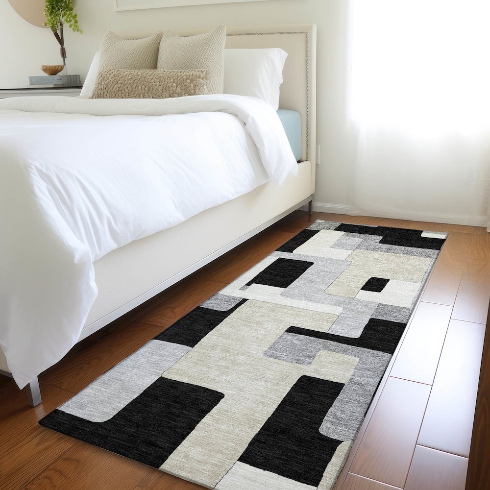 Premium Machine Washable Mayfield AMF955 Black 2'3" x 7'6" Runner Rug