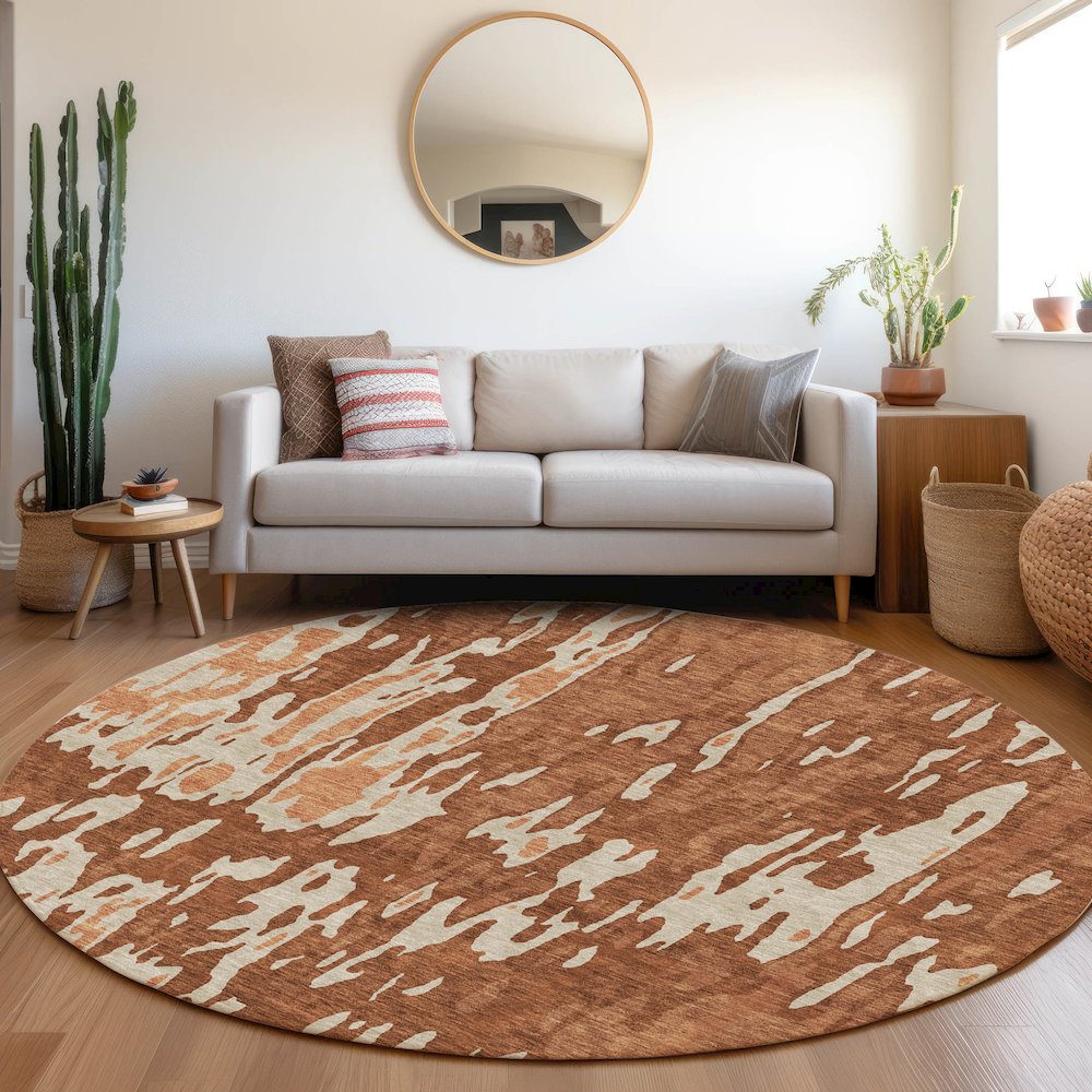 Premium Machine Washable Mayfield AMF957 Paprika 8' x 8' Round Rug