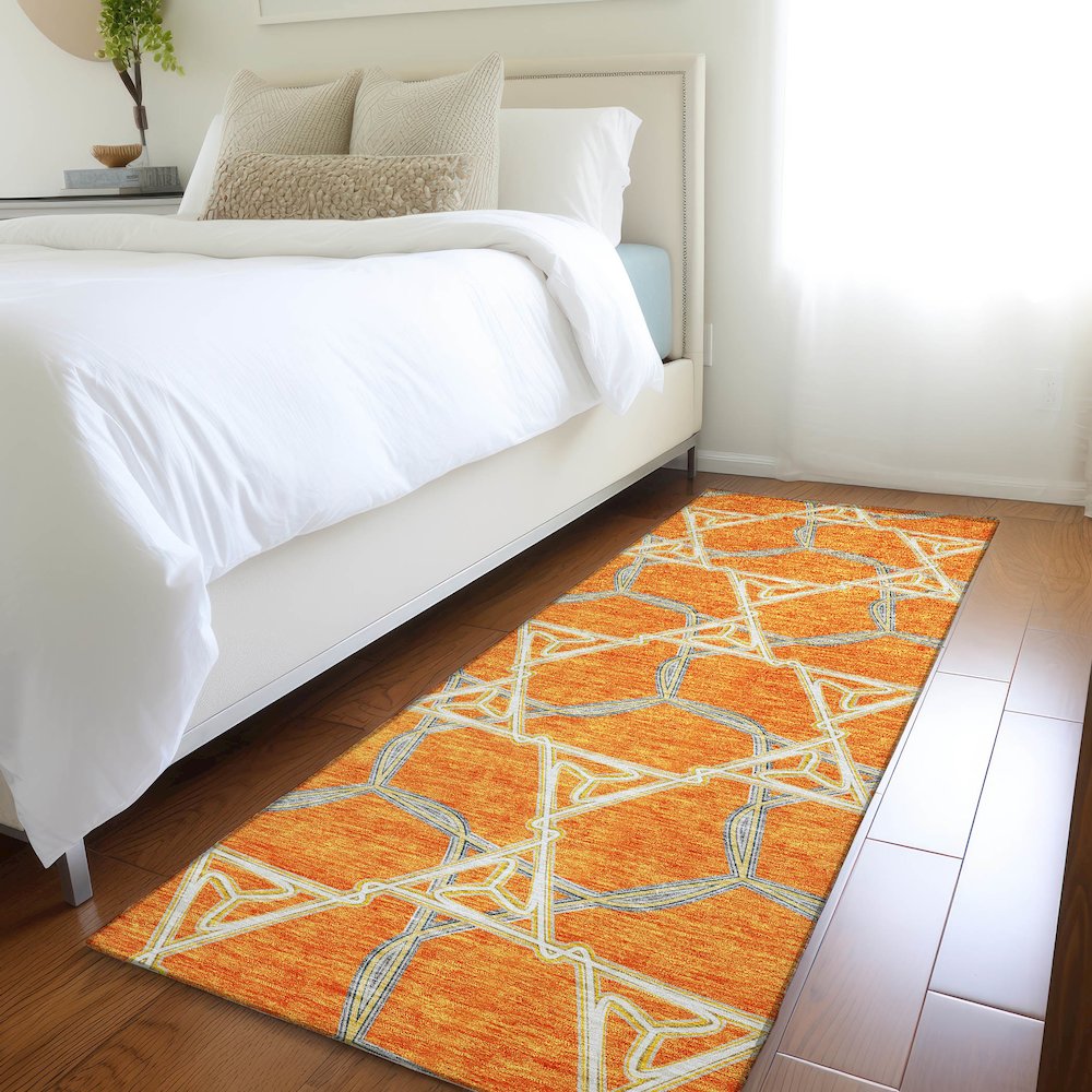 Premium Machine Washable Mayfield AMF959 Orange 2'3" x 7'6" Runner Rug