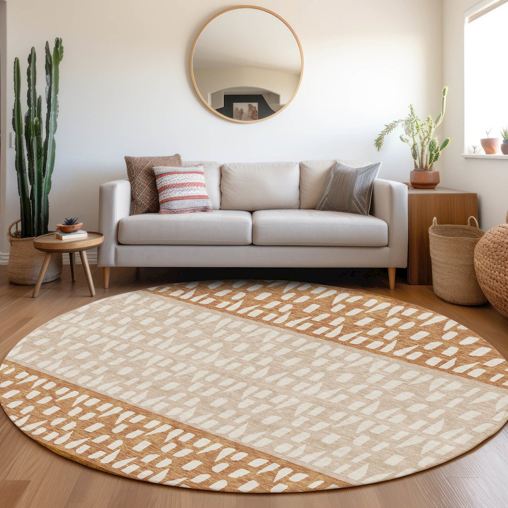 Premium Machine Washable Mayfield AMF964 Paprika 8' x 8' Round Rug