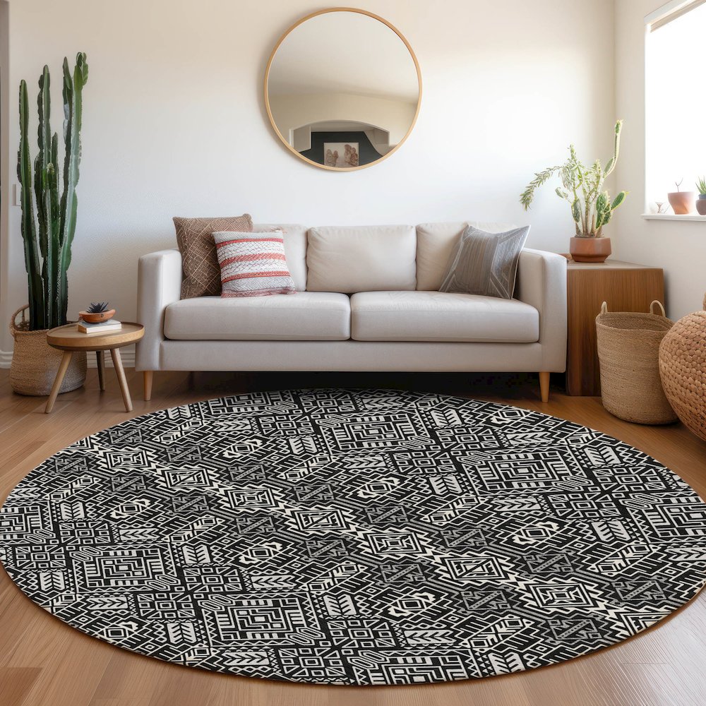 Premium Machine Washable Mayfield AMF970 Black 8' x 8' Round Rug