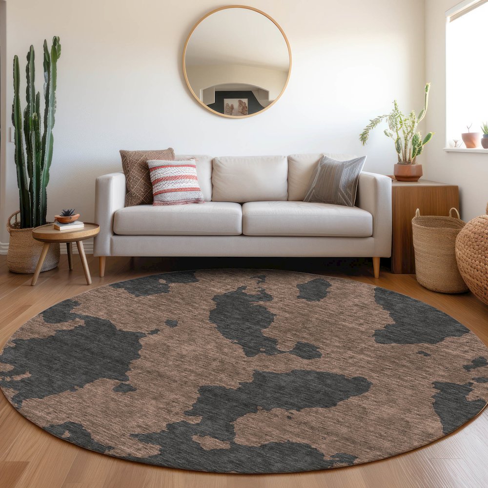 Premium Machine Washable Mayfield AMF975 Chocolate 8' x 8' Round Rug