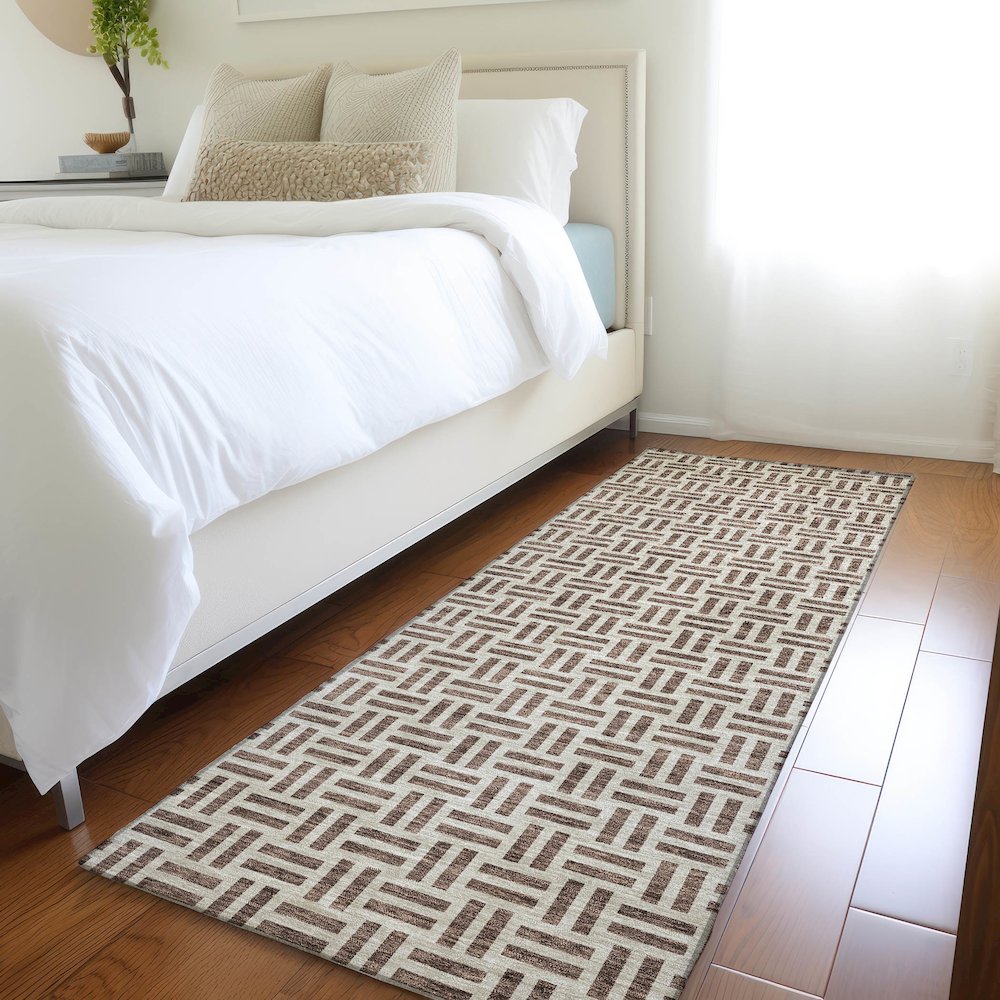 Premium Machine Washable Mayfield AMF978 Chocolate 2'3" x 7'6" Runner Rug