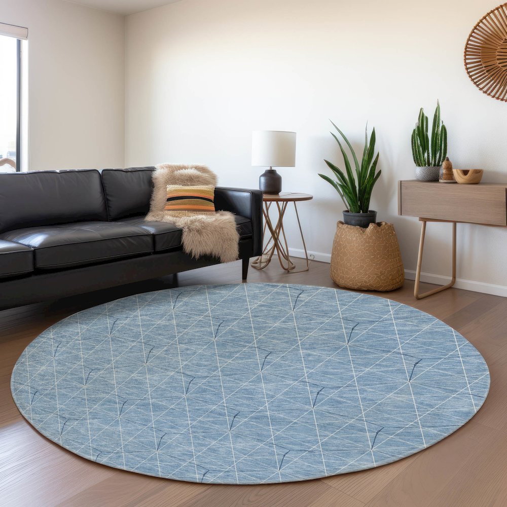 Premium Machine Washable Mayfield AMF987 Denim 8' x 8' Round Rug