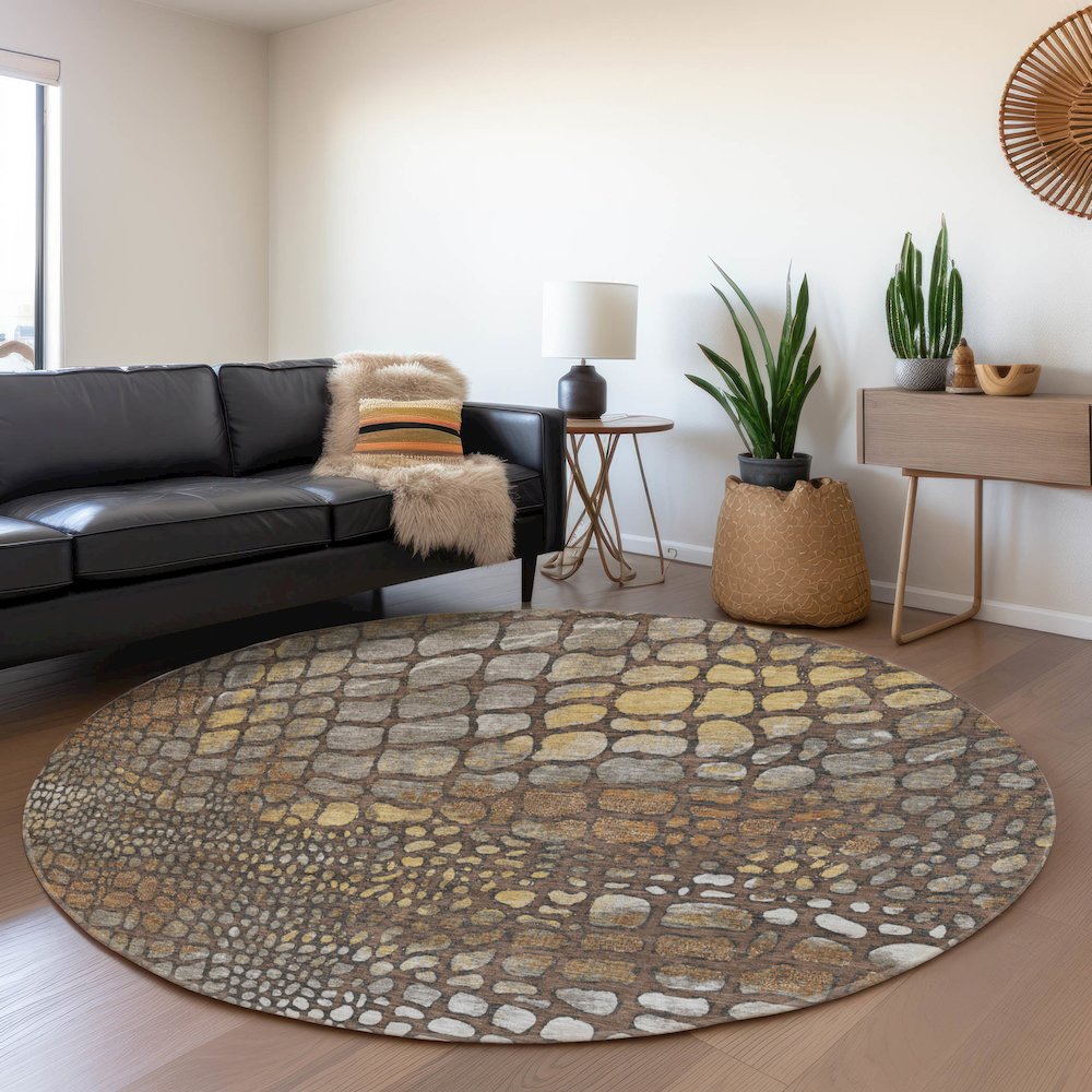 Premium Machine Washable Mayfield AMF988 Chocolate 8' x 8' Round Rug
