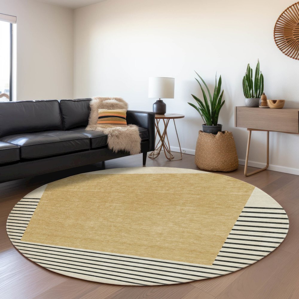 Premium Machine Washable Mayfield AMF995 Gold 8' x 8' Round Rug